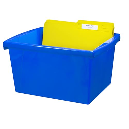 Image of Storex 4 Gallon Storage Bin with Lid - Plastic Classroom Organizer for Books and Supplies, Blue, 1-Pack (61412A06C)
