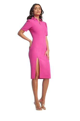 Image of Dress The Population Women's Gloria Collared Zip Neck Short Sleeve Bodycon Midi Dress