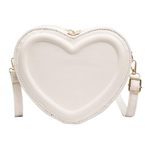 Sxett Borsa a tracolla da donna in pelle PU borsa a tracolla carina borsa a tracolla alla moda piccola borsa a tracolla a forma di cuore, Beige
