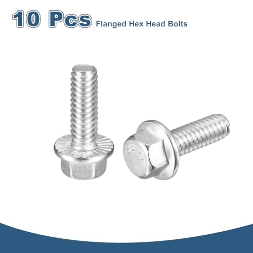 Image of uxcell 10Pcs 1 /4-20 x 3 /4 inch Flanged Hex Head Bolts, 304 Stainless Steel Flange Hexagon Screws, Flange Hex Drive Screws 5.8 Grade for Machinery Industry Home Appliances, Silver