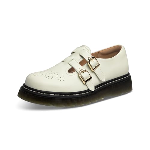 Image of Athlefit Women's Mary Jane Flats Platform Round Toe Comfortable Dressy Adjustable School Office Work Flat Shoes