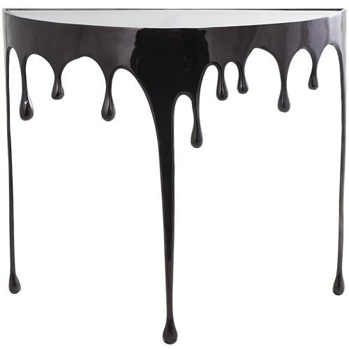 Image of Deco 79 Aluminum Drip Console Table with Melting Designed Legs and Shaded Glass Top, 36 inch x 14 inch x 32 inch, Black