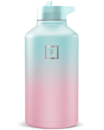 Image of IRON FLASK Camping & Hiking Hydration Flask with Straw, Wide Mouth Insulated Stainless Steel Sports Water Bottle - Bubble Gum 64 oz - Straw (1 Lid)