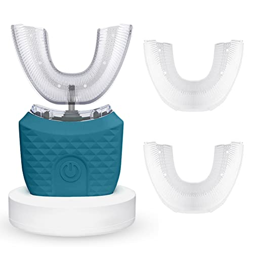 Cepillo de Dientes Ultrasónico Automático, 360 ​​° Cepillo de Dientes Eléctrico y Kit de Blanqueamiento Dental, para Cargar IPX7 a Prueba de Agua con 2 Cabezales de Repuesto (Ejercito Verde)
