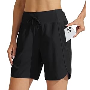 Damen Shorts Sporthose Kurz High Waist Laufhose Sommer Laufshorts Schnelltrocknend Wanderhose Kurze Hose Sport Fitness Running mit Taschen 7″