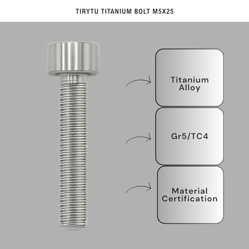 Image of Titanium Bolts M5x25, Natural Color, 6PC | Lightweight Hex Socket Screws, MTB /Road Bike /Motorcycle, Corrosion Resistant, Marine Grade Fasteners