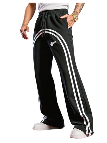 Boy's Striped Side Baggy Sweatpants Elastic Waist Wide Leg Stacked Sweat Track Pants