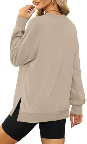 Xieerduo Womens Oversized Sweatshirts Pullover Basic Fall Sweaters Soft Apricot L thumb #2