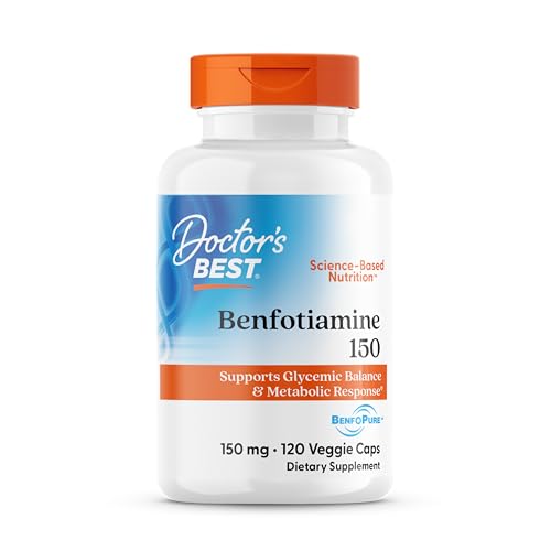 Doctors Best Benfotiamine 150mg Supplement - Bioavailable Vitamin B1 for Men & Women Benfotiamine B1 Capsules Supports Nerve & Metabolic Health Antioxidant Support Non GMO Vegan -120 Veggie Caps