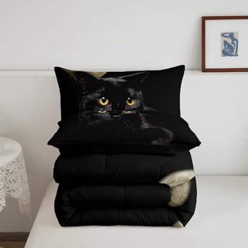 Erosebridal Cat Comforter Set Full,Black Cat Bedding Set For Kids Boys Girls Teens,Chic Kitten Pet Down Comforter Lightweight Warm,Reversible Galaxy Moon Night Animal Quilted Duvet With 2 Pillowcases #TOP4