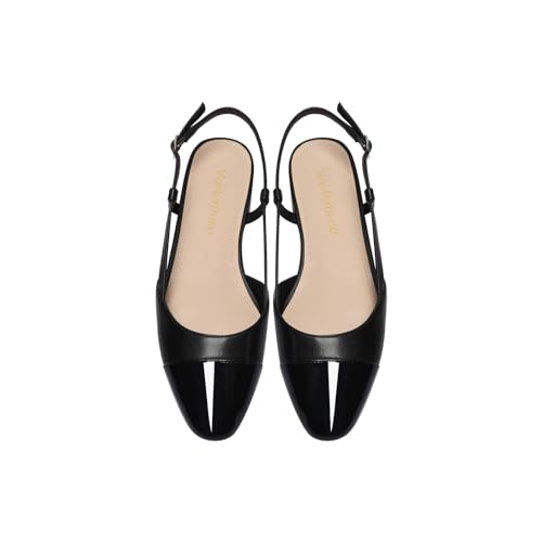 Image of Vaslemuse Slingback Flats for Women Two Toned Double Strap Block Low Heel Flats Classic Womens Sandals Comfortable Dressy