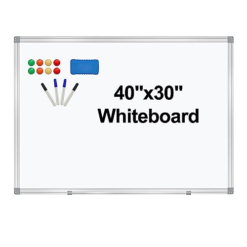 Dry Erase Board for Wall Aluminum Presentation Magnetic Whiteboard with Long Pen Tray, Wall-Mounted White Board for School, Office and Home (40"x30")