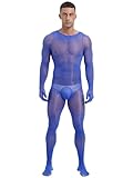 Zaldita Men's Mesh Sheer One Piece Full Finger Gloves Bodystocking Pantyhose Tights Bodysuit Type A Blue One Size