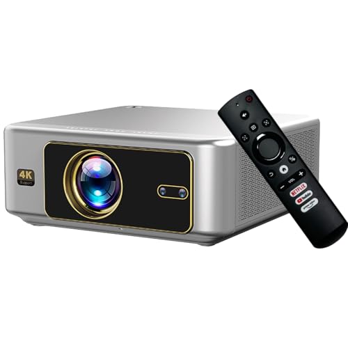 Image of 4K HDR10+ AUN Quadra Projector 4K Ultra HD, Dolby Digital Plus, Net-Flix Certified, 32000 Lumens, Dual HDMI-EARC, Fully Sealed, YouTube Hotstar Prime, Linux OS,1080p Native Projector for Room
