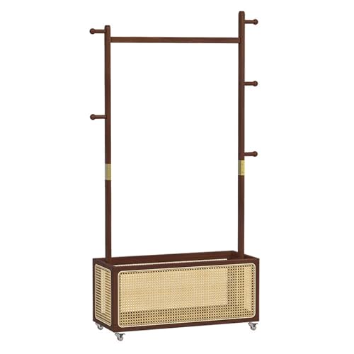 YDkjwjw Bambus Kleiderständer mit Rattan-Korb