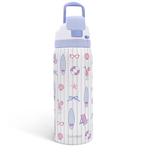 Image of Beach Life Stainless Steel Water Bottle, Vacuum Insulated, Push-Button Lid, 32 oz, Gifts for Women Girls Friends Teens Birthday Christmas
