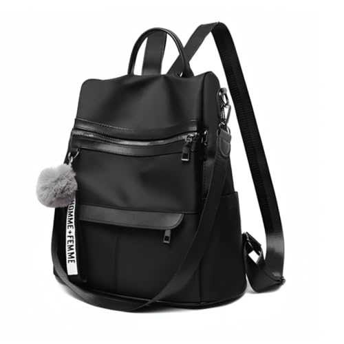 Bolsa Mochila Feminina Com Alça Transversal e Costas Impermeável Grande Espaçosa Antifurto Dia a Dia Trabalho Blogueira (Preto)