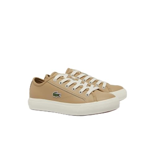 Lacoste Women's Backcourt Leather Sneaker, Light Brown/Off White, 7