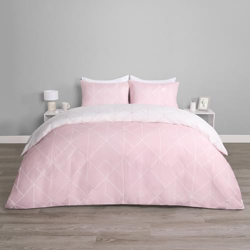 OHS Single Bedding Set Geometric Print, Ultrasoft Warm Geo Modern Minimalist Style Reversible Quilt Duvet Cover Set with Pillowcase Luxury, Blush - Single Duvet - Cosy Home Interiors OHS Single Bedding Set Geometric Print, Ultrasoft Warm Geo Modern Minimalist Style Reversible Quilt Duvet Cover Set with Pillowcase Luxury, Blush - Single Duvet - Image 2