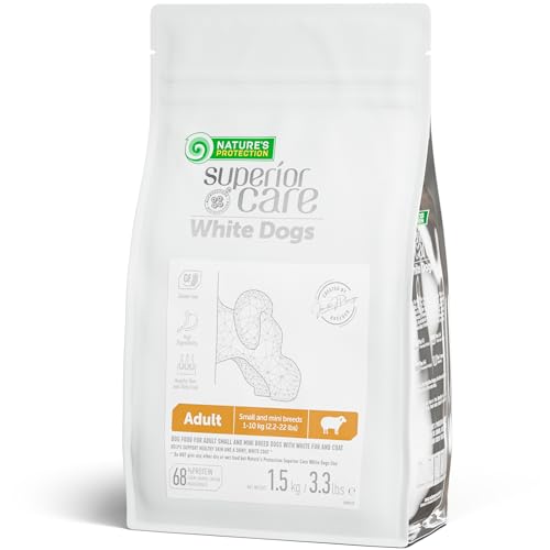 Nature's Protection Grain Free Dry Dog Food for Small Breed - High Protein Tear Stain Diet for Adult Dogs with Light Fur - Small Bites Kibble (Superior Care - Lamb, 3.3 lb)