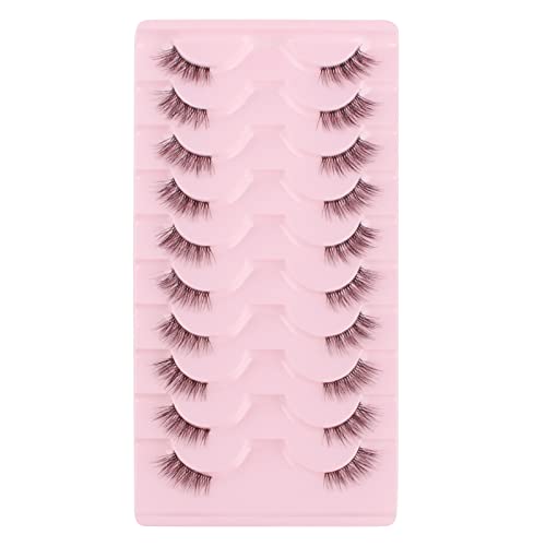 Glowingwin False Lashes Half Lashes Wispy Cat Eye Lashes with Clear Band Natural Transparent False Eyelashes 10 works Handmade Corner Lashes 3/4 Strip Lashes Mink Fluffy Fake Lashes - Image 2