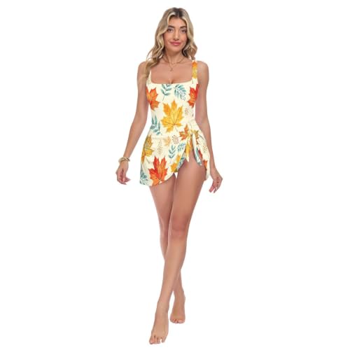 Maillot de bain une pièce feuille d'érable avec jupe amovible pour femme