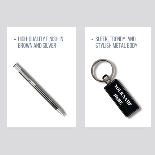 Image of Personalised Ball Pen and Keychain Gift Set, Black with Silver Clip, Corporate Gift
