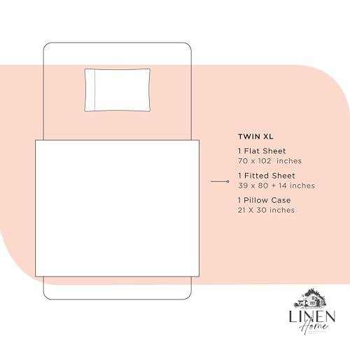 Image of Linen Home 100% Cotton Percale Sheets Twin XL Size, Tropical Peach, Deep Pocket, 3 Pieces Set - 1 Flat, 1 Deep Pocket Fitted Sheet and 1 Pillowcase, Crisp Cool and Strong Bed Linen