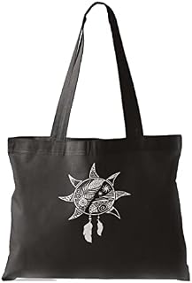 Sun and Moon Tote Bag Black, Silver Metallic Print