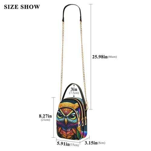Cool Colorful Owl Black Women's Shoulder Purses Decorative Chain Wallet Cell Phone Purse Quilted Zipper Lady Bowler Satchel3