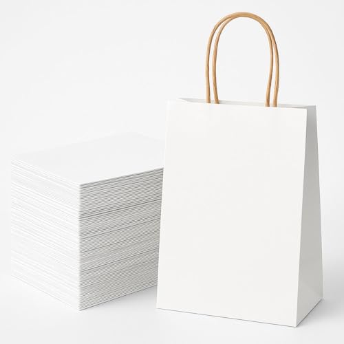 Pack de 50 Bolsas de papel kraft grandes con asas 32 x 40 x 12 cm bolsas para regalos. Bolsas para comercios, para ir a la compra de papel biodegradable, reutilizables ideales para regalar. (BLANCAS)