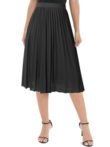 Genfien Damen Chiffon Rock Elastisch Taille Falten Midirock Knielanger...