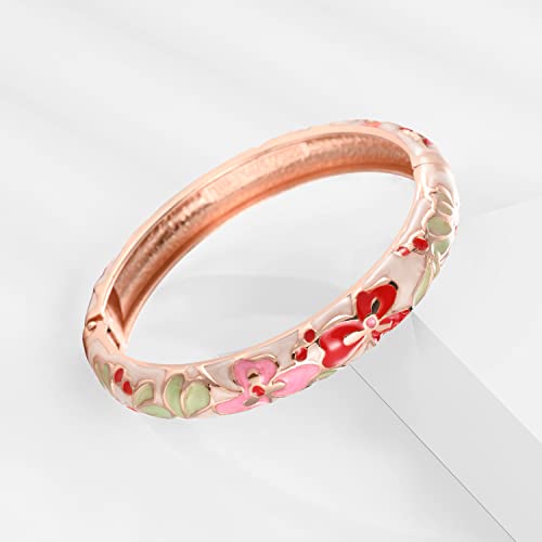 Ujoy Bangles 5 Pcs Enamel Jewelry Set Rose Gold Flower Engraved Cloisonne Bracelets Pack In A Box 5Pcs-Cwh #TOP4