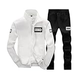[ブランクブラン] 上下 セット トラックスーツ メンズ 2点 長袖 部屋着 スポーツウェア ポケット付き パーカー秋冬 フルジップパーカー 立ち襟 スタンドカラー 流行り スウェット オシャレ ロングトレーナー スポーティ 機能的 秋 冬 秋用 春服 秋服メンズ おおきいサイズ かっこいい服 かっこいいパーカー えっくすえる 原宿系 ジップアップ アウトドア ホワイト 3A-B10-WHXL