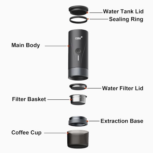 Image of CERA+ PCM04A Portable Espresso Maker with 51mm Professional Coffee Basket, Self-Heating Travel Electric Espresso Machine for Ground Coffee, Camping, Hiking & Office (Not Compatible with NS Capsules)