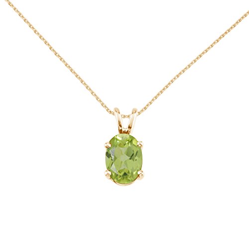 14k Yellow Gold Oval Peridot Pendant with 18" Chain