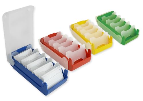 TimeTEX - Karteikasten aus robustem Kunststoff, A8, Halbtransparent mit einschiebbarem Deckel, 5-Fächer-Lernmethode, 20x9x6,5cm, Farbe: blau – Ansicht 4