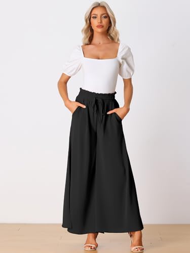 Allegra K Women's Casual Elastic Banding Waist Long Pants with Pockets Loose Fit Wide Leg Linen Daily Lounge Pant3