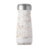 S'well Stainless Steel Traveler - 470ml - Calacatta Gold - Triple-Layered Vacuum-Insulated Travel Mug Keeps Coffee, Tea and Drinks Cold for 24 Hours and Hot for 12 - BPA-Free Water Bottle