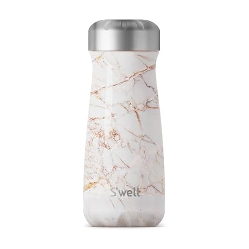 S'well Stainless Steel Traveler - 470ml - Calacatta Gold - Triple-Layered Vacuum-Insulated Travel Mug Keeps Coffee, Tea and Drinks Cold for 24 Hours and Hot for 12 - BPA-Free Water Bottle