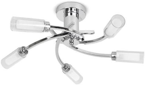 Pair of - Modern 5 Way Polished Chrome Swirl Design Flush Ceiling Lights with Clear and Frosted Glass Shades - Supplied with 10 x 3w G9 LED Bulbs