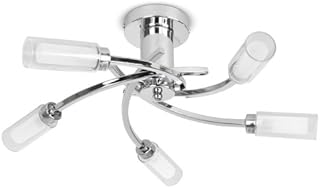 Pair of - Modern 5 Way Polished Chrome Swirl Design Flush Ceiling Lights with Clear and Frosted Glass Shades - Supplied with 10 x 3w G9 LED Bulbs