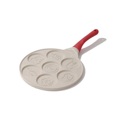 Unoschrim Nonstick Pancake Pan, Aluminium Pancakes Maker, 7-Hole Egg Pancake Griddle Pan with Cartoon Shapes, 10.4 Inch Waffle Maker for Fun Breakfast and Party Snacks, Gas Stoves Compatible