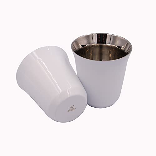 Rovatti Stainless Steel White Espresso Coffee Cup 175 ml (Pack of 2) | Coffee Cup | Espresso Cup | Pack of 2 Coffee Cup | Steel Cup | Steel Coffee Cup | Tea Cup | Cappuccino Cup