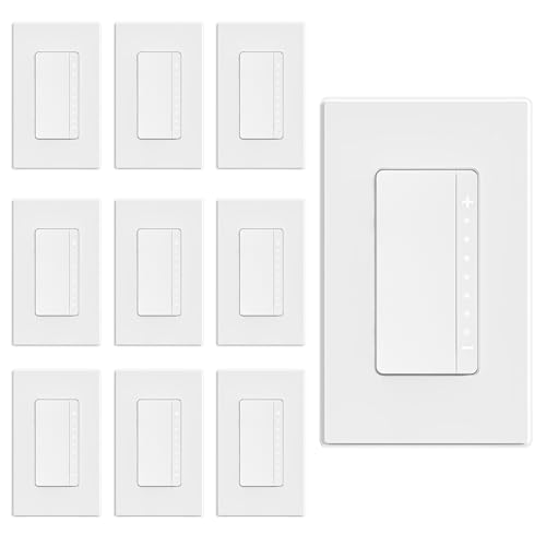 ELEGRP Dimmer Switch, Digital Dimmer Light Switch for LED Lights 150W, INC/HAL 450W, 3 Way LED Dimmer Switch, Needs Neutral Wire, Wall Plate Included, UL Listed, 10 Pack, Matte White