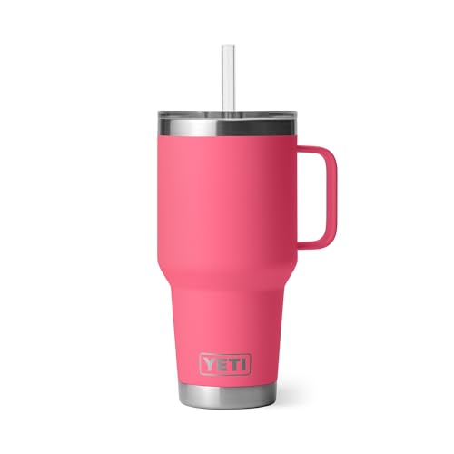 Image of YETI Rambler 35 oz Tumbler with Handle and Straw Lid, Travel Mug Water Tumbler, Vacuum Insulated Cup with Handle, Stainless Steel, Tropical Pink