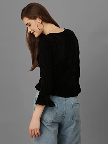 Image of SXV Ruched Pullover Black Velvet Crop Top