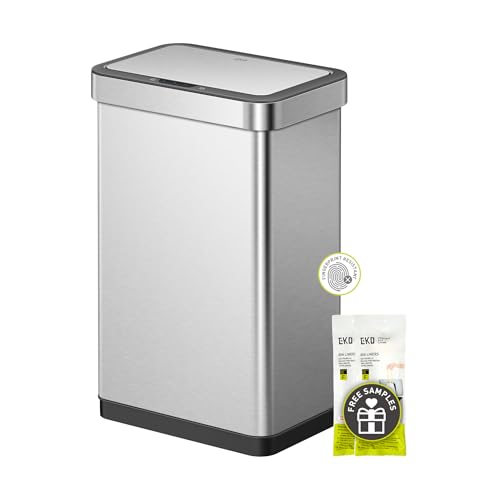 Image of EKO EcoNova 13.2 Gallon / 50L Automatic Sensor Kitchen Trash Can or Recycling Bin, Stainless Steel Touchless Garbage Bin with Soft-Close & Stay-Open Lid, Fingerprint-Resistant