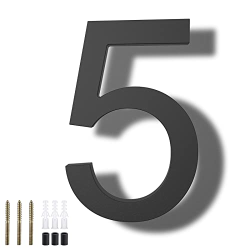 DEWEL 8 inch Floating Large House Numbers for Outside, Black Modern House Address Numbers Decor for 911 Visibility Signage with Nail Kits (House Number 5)