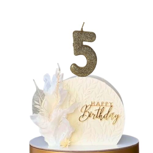 Image of Wanna Party Number 5 Glitter Gold Candle for Birthday Decoration Items /Cake Toppers /Cake Decorations